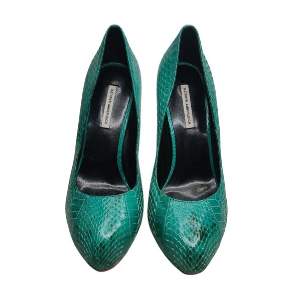 Turquoise leather snake skin round pump by Kathryn Amberleigh sz 7.5 - Picture 2 of 7
